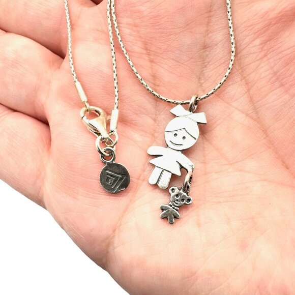 Silpada Sterling Silver 925 "Little Girl with Teddy Bear" XOXO Necklace Israel - Picture 1 of 4